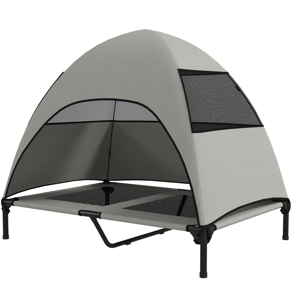 Hundeliege Outdoor mit Dach, Erh?htes Hundebett f¨¹r Gro?e Hunde, 106 x 76 x 99 cm, Hellgrau