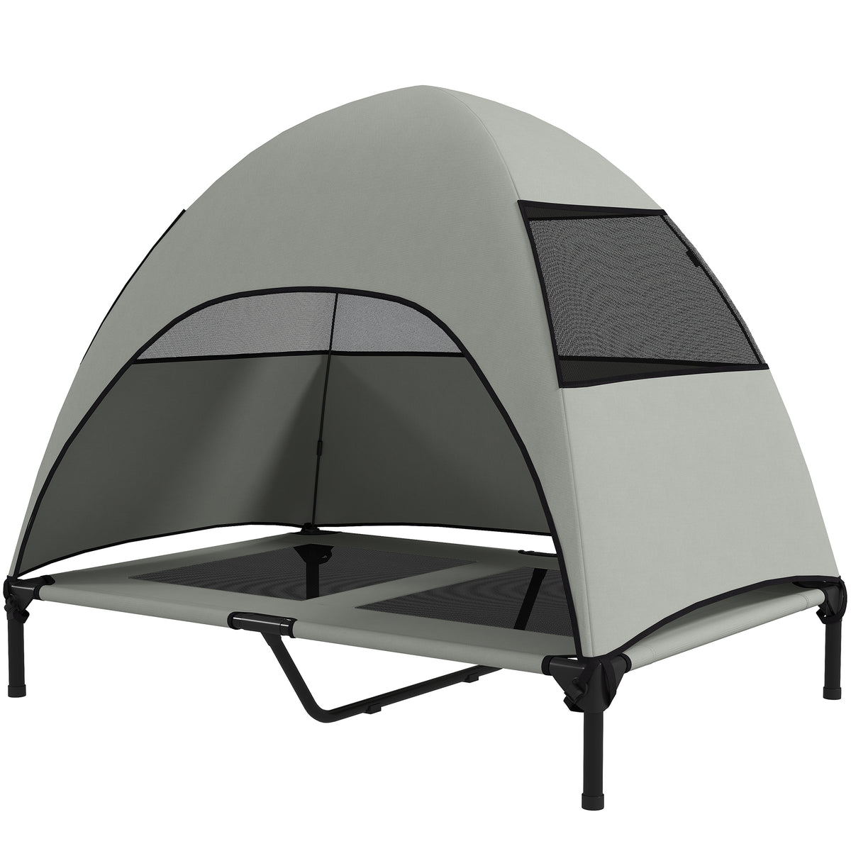 Hundeliege Outdoor mit Dach, Erh?htes Hundebett f¨¹r Gro?e Hunde, 106 x 76 x 99 cm, Hellgrau