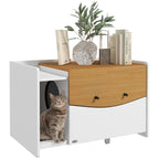Katzentoilette, ausziehbar, Schrankdesign, Streufach, 78x50x51cm, Eiche/Weiß