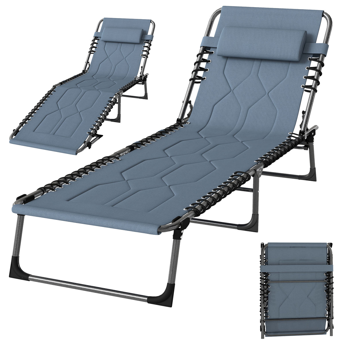 Sonnenliege, Faltbare Gartenliege, Klappliege mit Kissen, 5-stufige R¨¹ckenlehne, Oxfordstoff, 188 x 57 x 30 cm, Grau