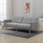 2 in 1 Schlafsofa 205 x 88 cm Sofa mit Bettfunktion, Couch mit Sitzkissen, Leinenoptik Grau