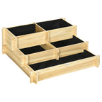 Hochbeet, Blumenkasten, 3-stufig, Drainage?ffnung, Stoffauskleidung, Naturholz, 93 x 93 x 35 cm