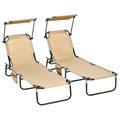 2er Set Sonnenliege klappbar Gartenliege mit Sonnendach 5-Fach h?henverstellbarer R¨¹ckenlehne Braun