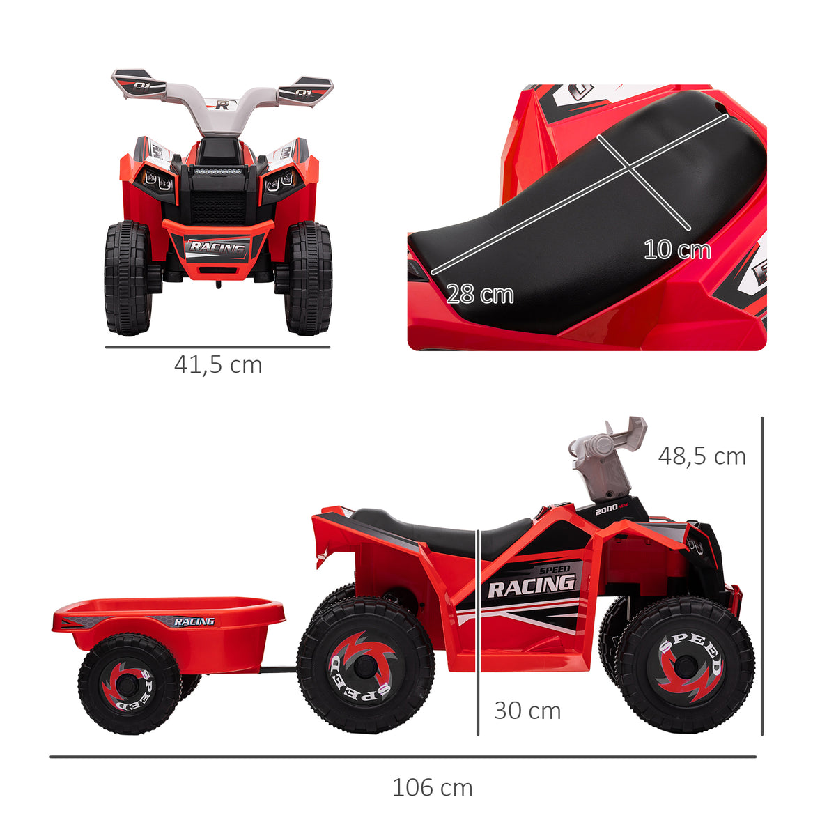 Elektro-Kinderquad mit Anh?nger, 2,5 km/h, 50 Minuten Fahrtzeit, f¨¹r 1,5 bis 3 Jahre, bis 25 kg, Rot