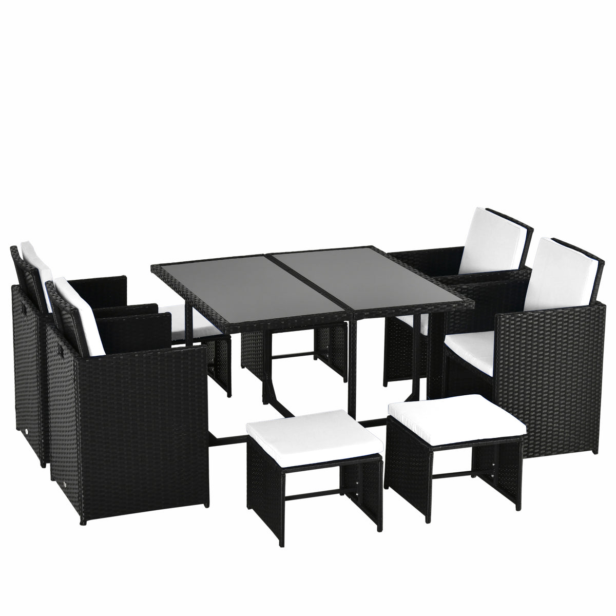 Sitzgruppe für 8 Personen Polyrattan Gartenset Sitzgarnitur Schwarz
