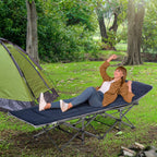 Campingbett, klappbares Feldbett mit Kopfkissen, 188 x 64,5 x 53 cm, Dunkelblau+Grau