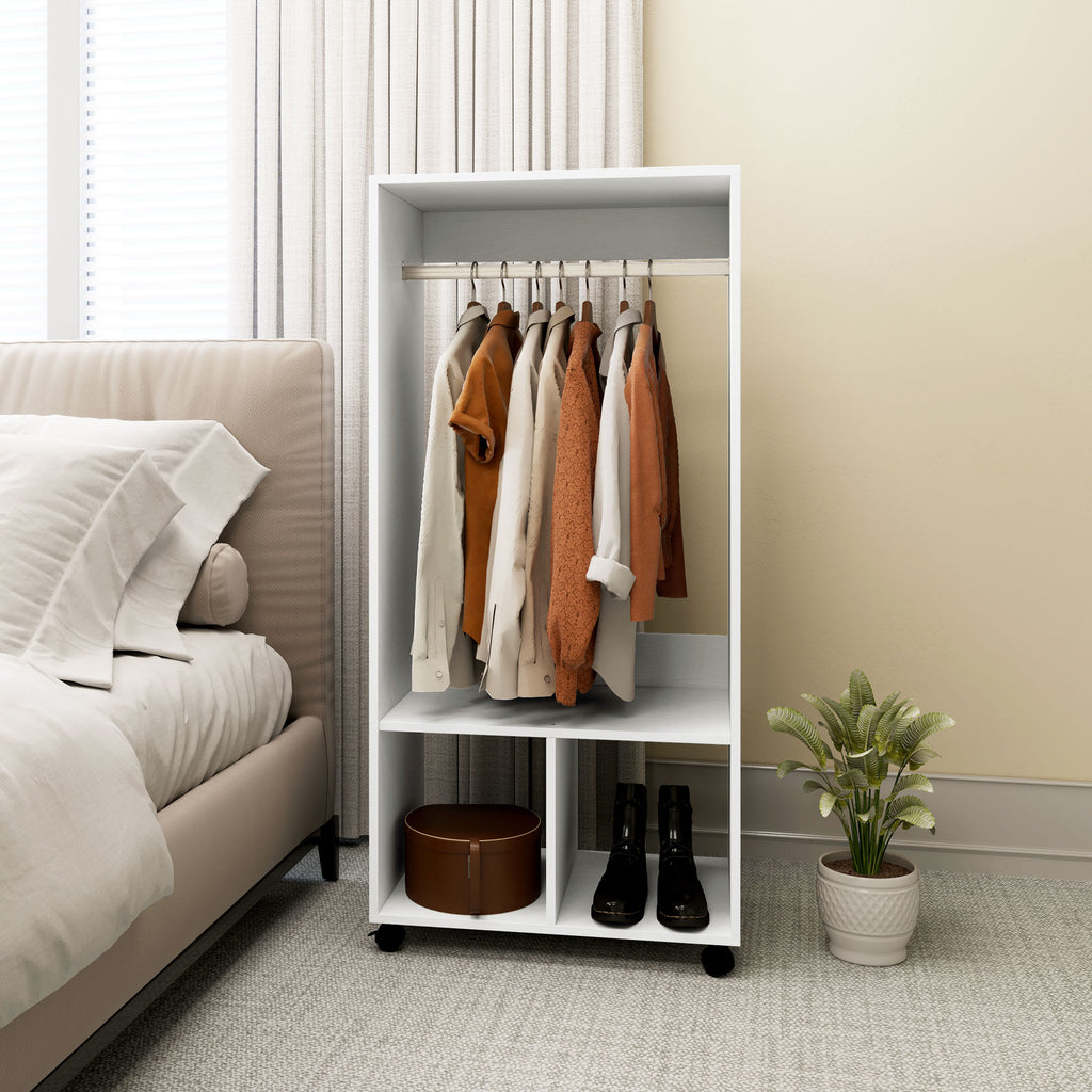 Kleiderschrank Garderobe,60 cm x 40 cm x 127 cm, 1 Kleiderstange, 2 Regale, Wei?