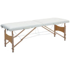 Mobile Massageliege 2 Zonen Klappbar Höhenverstellbar Massagetisch 60 cm Breit mit Tragetasche Holzfüßen Cremeweiß