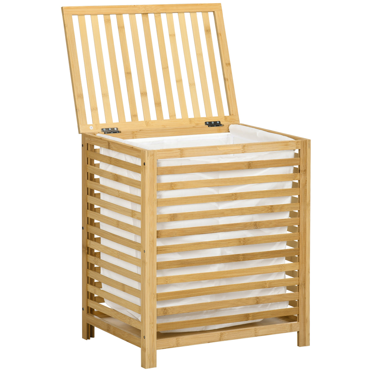 Wäschekorb aus Bambus, herausnehmbarer Wäschesack, wasserbeständig, Natur + Beige