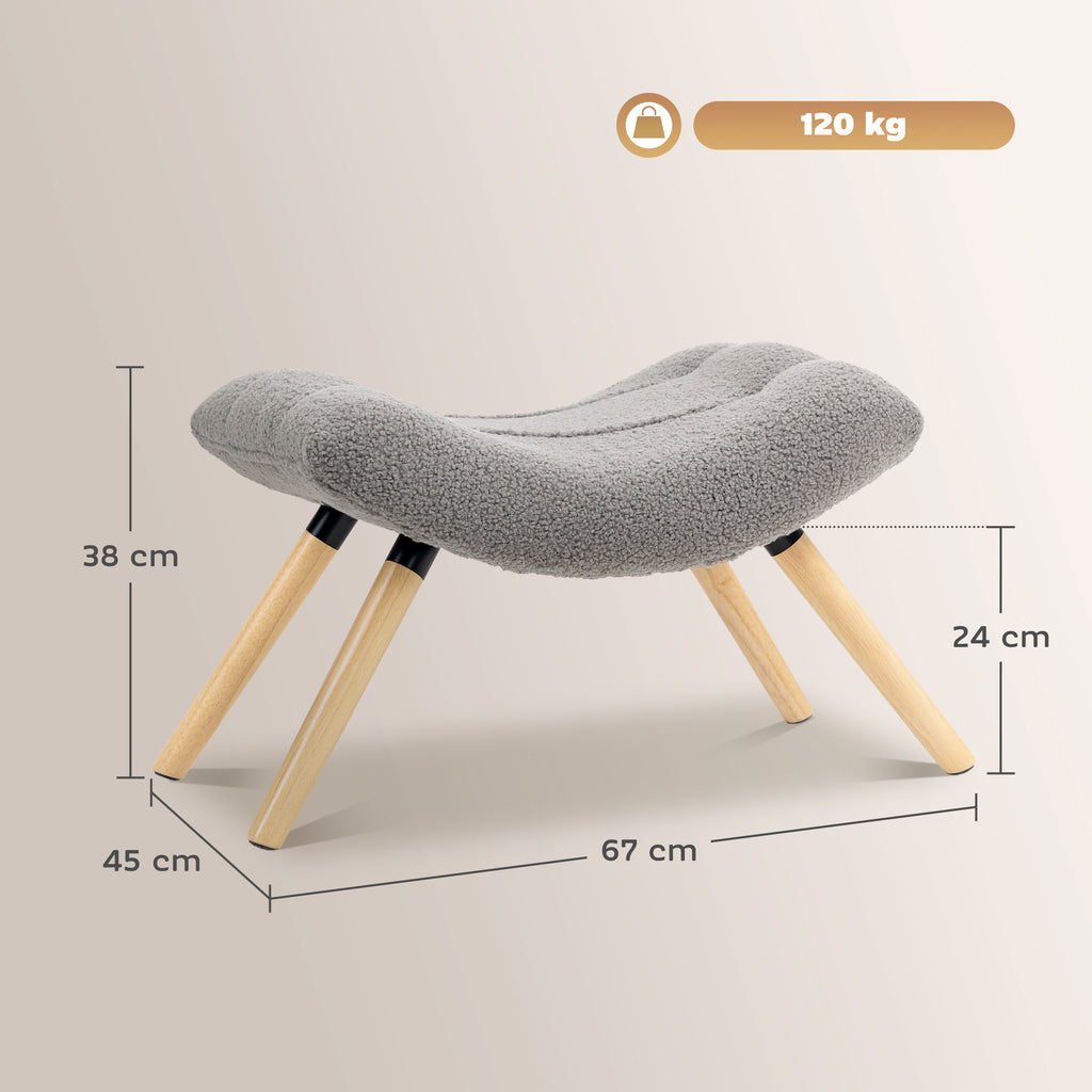 Moderner Fu?hocker mit Fleece-Bezug und Holzbeinen, gepolstert, f¨¹r Wohnzimmer, Schlafzimmer, Flur, Hellgrau