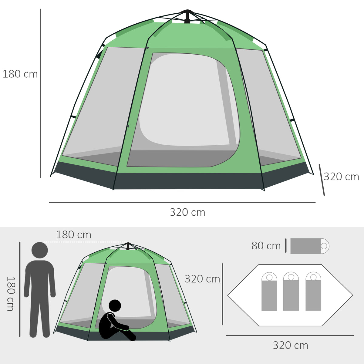 6 Person Pop Up Camping Tent, 2-Tier Design Backpacking Tent with 4 Windows 2 Doors Portable Carry Bag for Fishing Hiking, Green