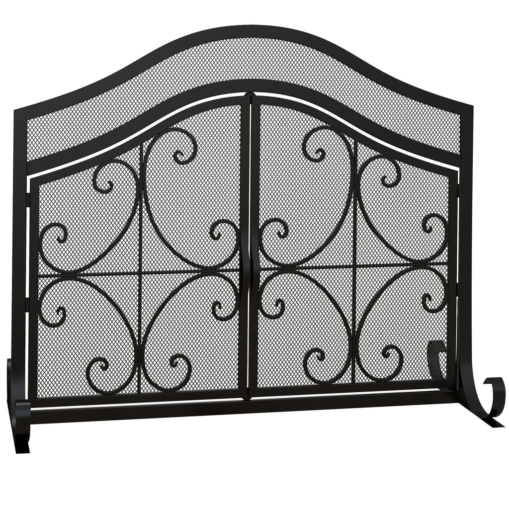 Funkenschutz für Kamine, elegantes Muster, doppeltürig, magnetische Türen, Schwarz, 105 x 40 x 80,5 cm
