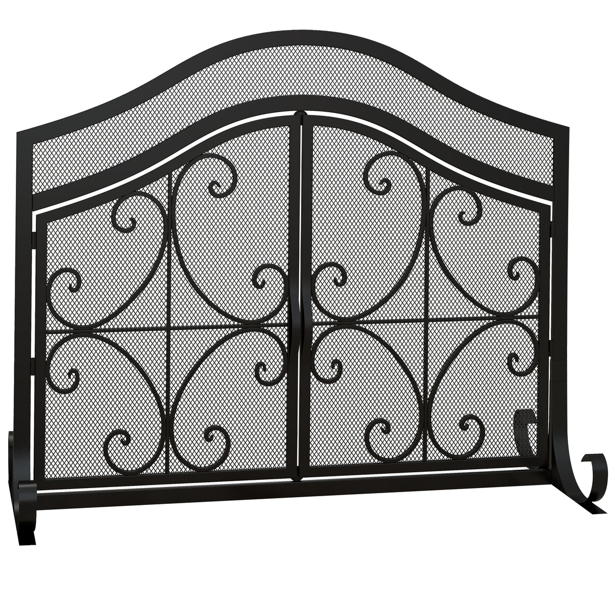 Funkenschutz für Kamine, elegantes Muster, doppeltürig, magnetische Türen, Schwarz, 105 x 40 x 80,5 cm