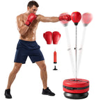 Boxsack mit Standfuß, 125-145 cm höhenverstellbares Box-Set, freistehender Speedball mit Handschuhen und Luftpumpe