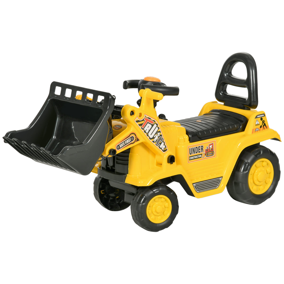 Sitzbagger Aufsitzbagger mit Schaufel Kinderbagger mit Stauraum unter Sitz Rutschauto Spielzeugbagger zum Sitzen bis 30kg, Draufsitzen für Kinder 1,5-4 Jahre Gelb+Schwarz