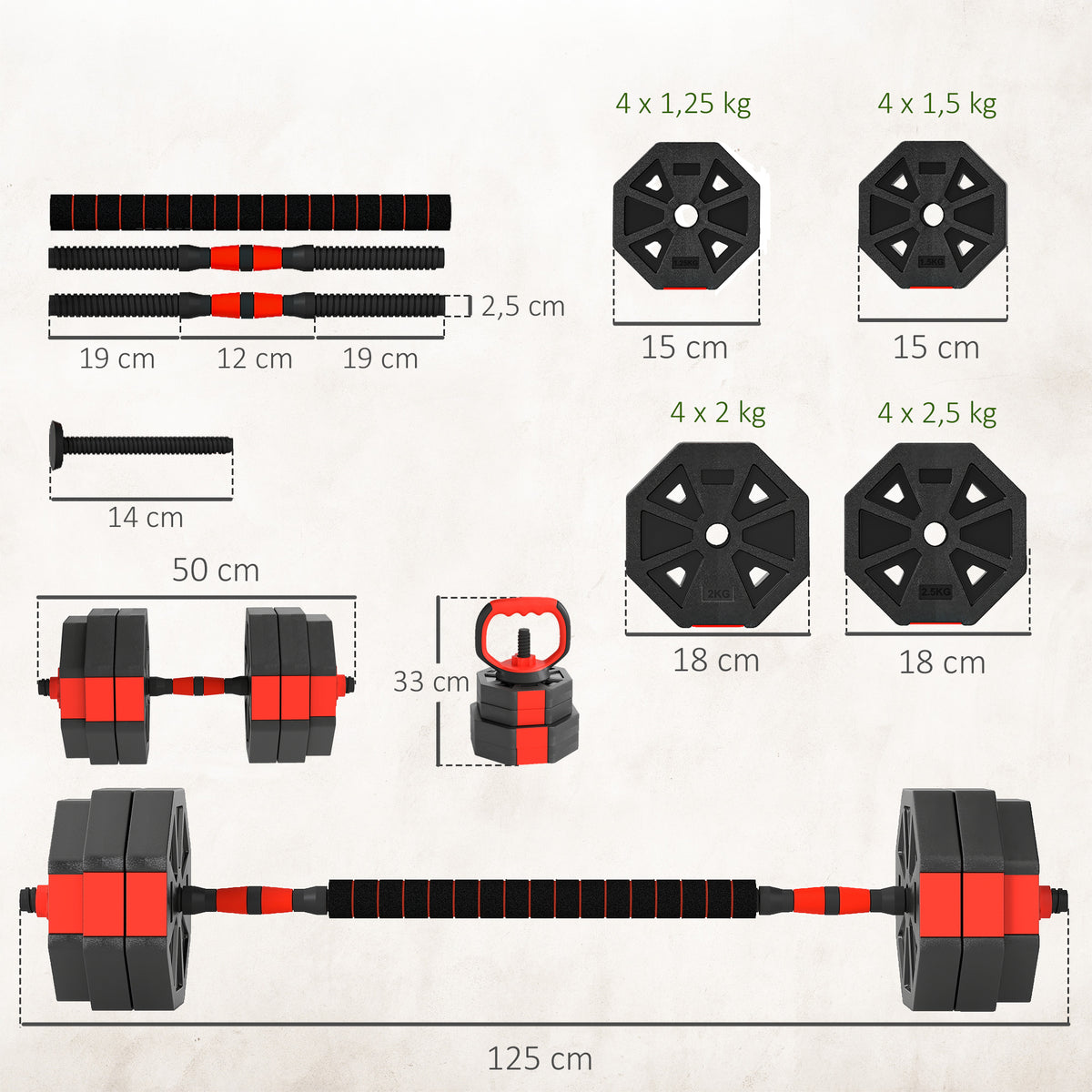 6-in-1 Hantelset Kurzhantel Set Kurzhanteln Langhanteln verstellbar 30 KG für Krafttraining Zuhause