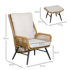 Polyrattan Gartenstuhl und Hocker, verstellbare Lehne, Hellbraun/Grau/Schwarz