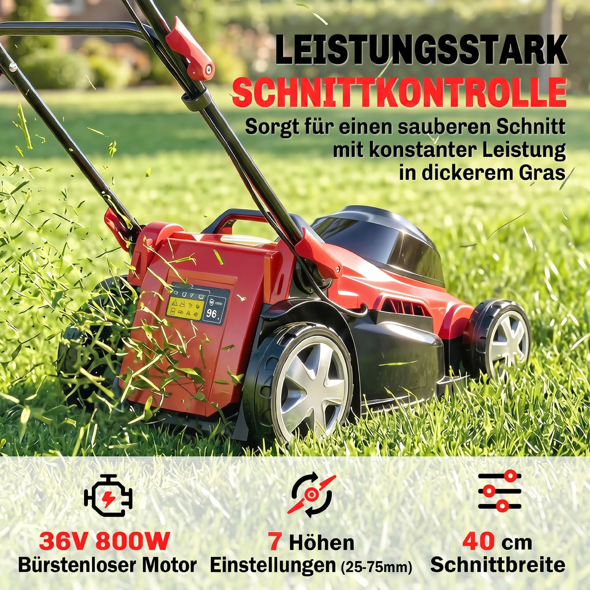 Elektro Rasenmäher 800 W 40 cm Schnittbreite mit 45L Fangkorb