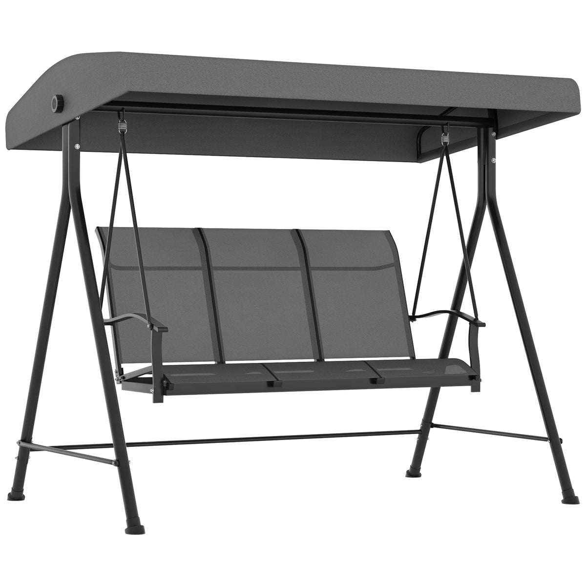 Hollywoodschaukel, für 3 Personen, verstellbares Sonnendach, bis 240 kg, dunkelgrau, 200 x 133 x 176 cm