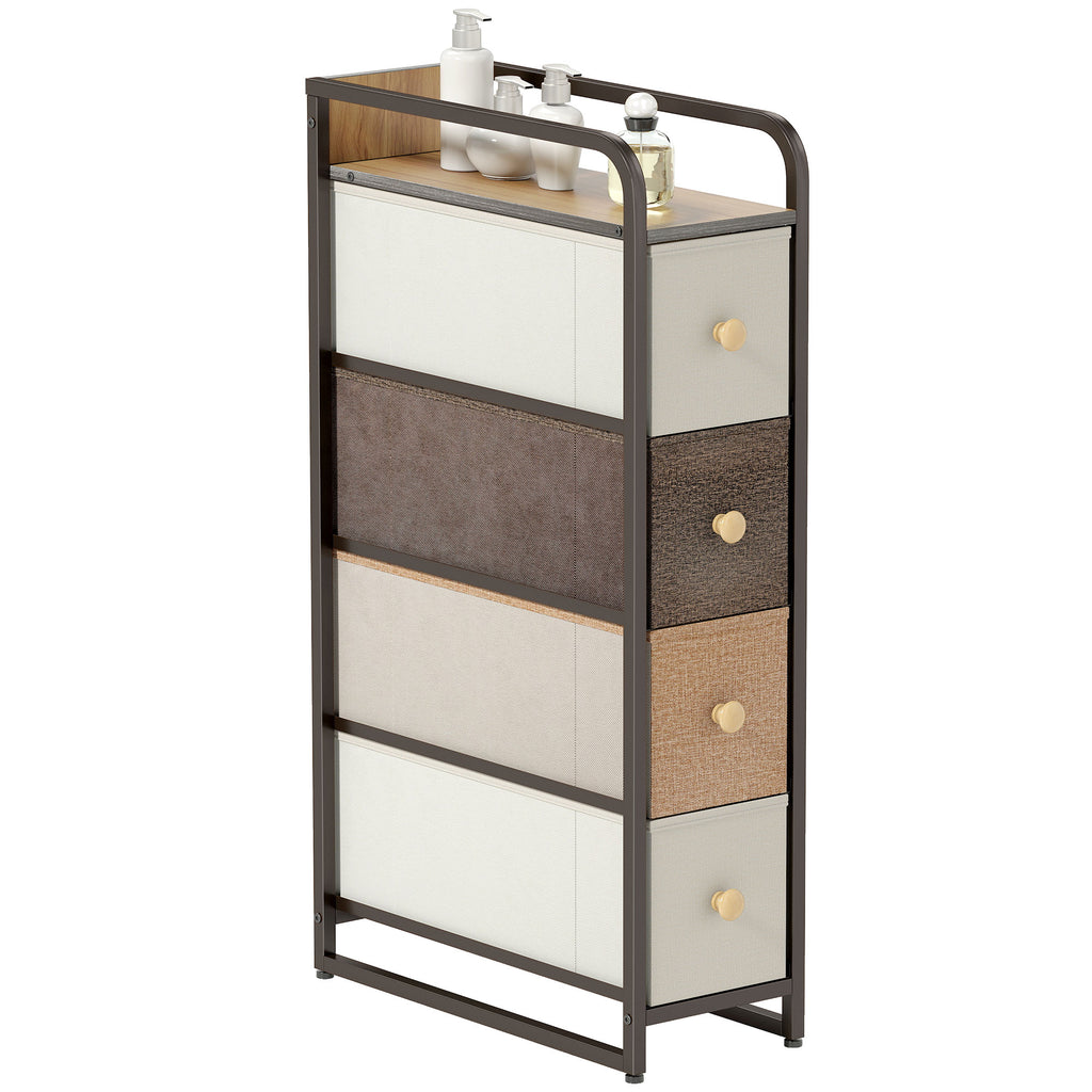 4-Drawer Storage Organiser Unit, Chest of Drawers with Steel Frame for Bedroom, Living Room, Mixed-Brown