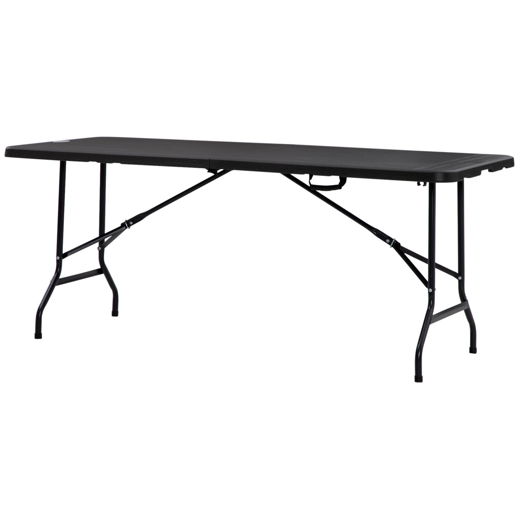 Folding Garden Dining Table for 6, Rectangular Outdoor Dining Table with HDPE Tabletop, Foldable Garden Table with Steel Frame for Balcony, Porch, Charcoal Grey