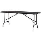 Folding Garden Dining Table for 6, Rectangular Outdoor Dining Table with HDPE Tabletop, Foldable Garden Table with Steel Frame for Balcony, Porch, Charcoal Grey