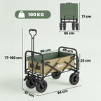 Bollerwagen, faltbar, 110 L, bis 100 kg, Teleskopgriff, Stahlrahmen, 94 x 57 x 77-100 cm, Khaki