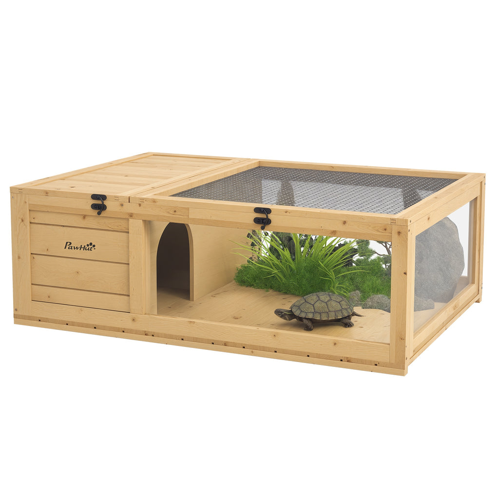 Tortoise House, Small Reptile Wooden House, with Mesh Roofs, Side Panels, for Turtles, Lizards, Geckos and Snakes