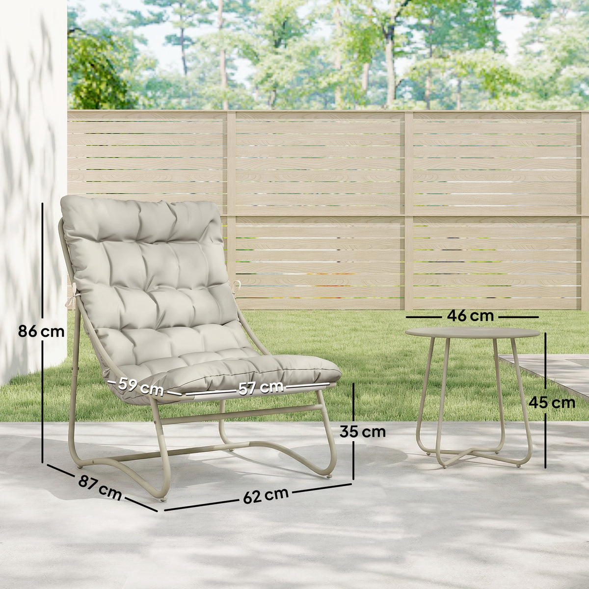Balkonmöbel Set 3 teilig Gartenmöbel Set mit Tisch Kissen Stahlgestell verstellbar Fußpads, Atmungsaktiv Hellgrau