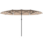  Garden Parasol 4.4m Double-Sided Sun Umbrella Patio Parasol LED Solar Lights Khaki