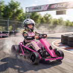 24 V Elektro Go-Kart für Kinder Bis 13 Km/h Gokart mit Drift-Funktion, Drift-Kart mit 2 Motoren für 8–12 Jahre Rosa