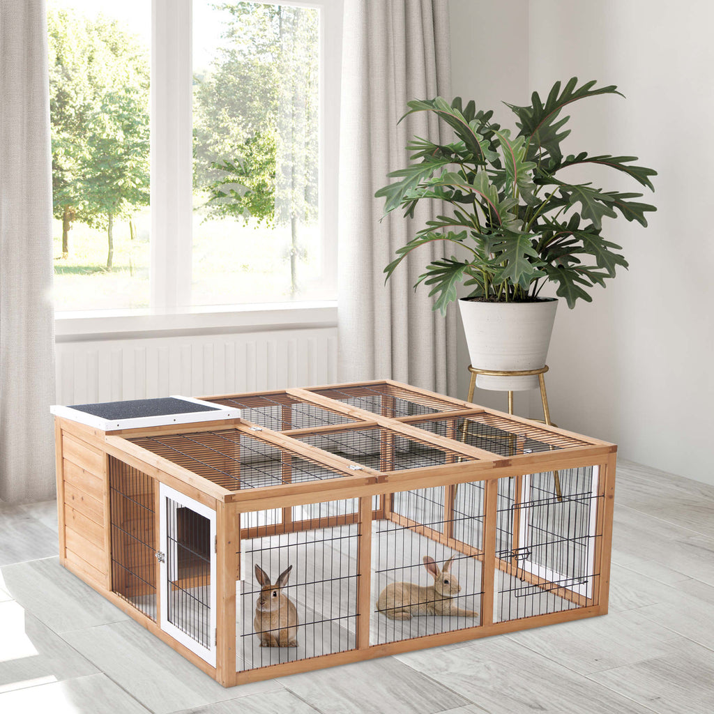 Rabbit Hutch Outdoor, Guinea Pig House, Bunny Run Cage with Openable Top for 1¨C2 Rabbits, 123 x 120 x 52cm, Yellow