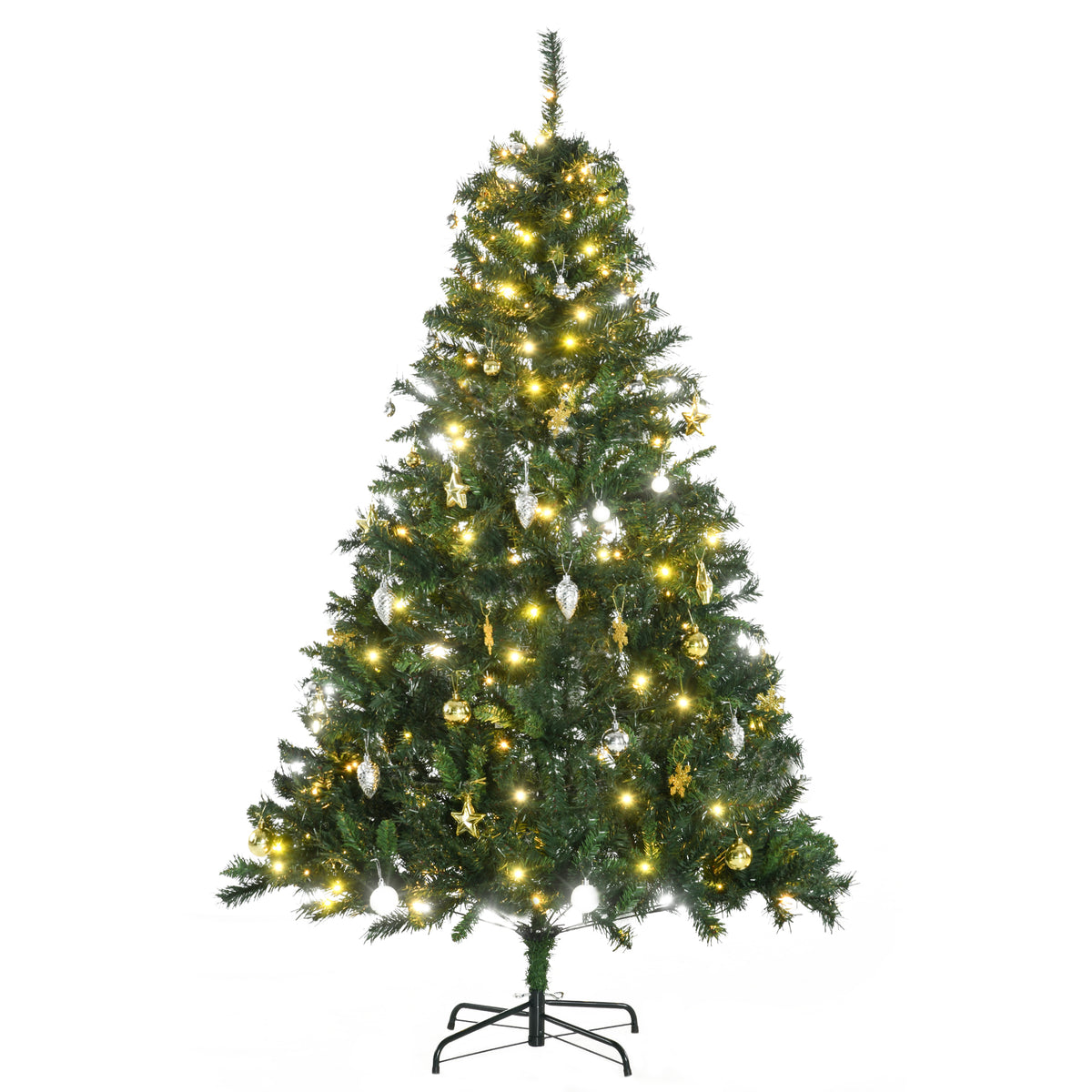 Künstlicher Weihnachtsbaum 180 cm künstlich Tannenbaum mit LED Beleuchtung, Kugeln, Christbaum mit 745 Spitzen, Weihnachtsdeko inkl. Metallständer für Drinnen