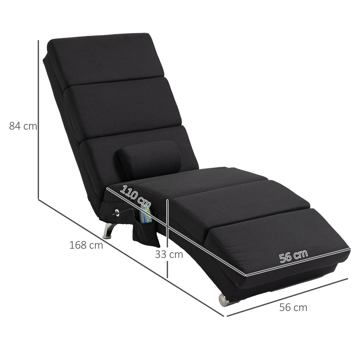Massagesessel, Relaxsessel, Liegesessel mit 8 Vibrationspunkten, 5 Modi, 56 x 168 x 84 cm, Schwarz