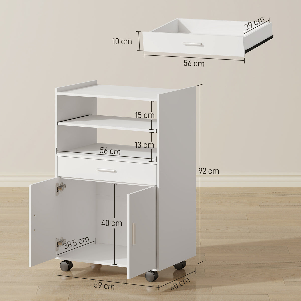 Mikrowellenschrank, Regal, Doppelt¨¹rschrank, Schublade, Rollen, Wei?