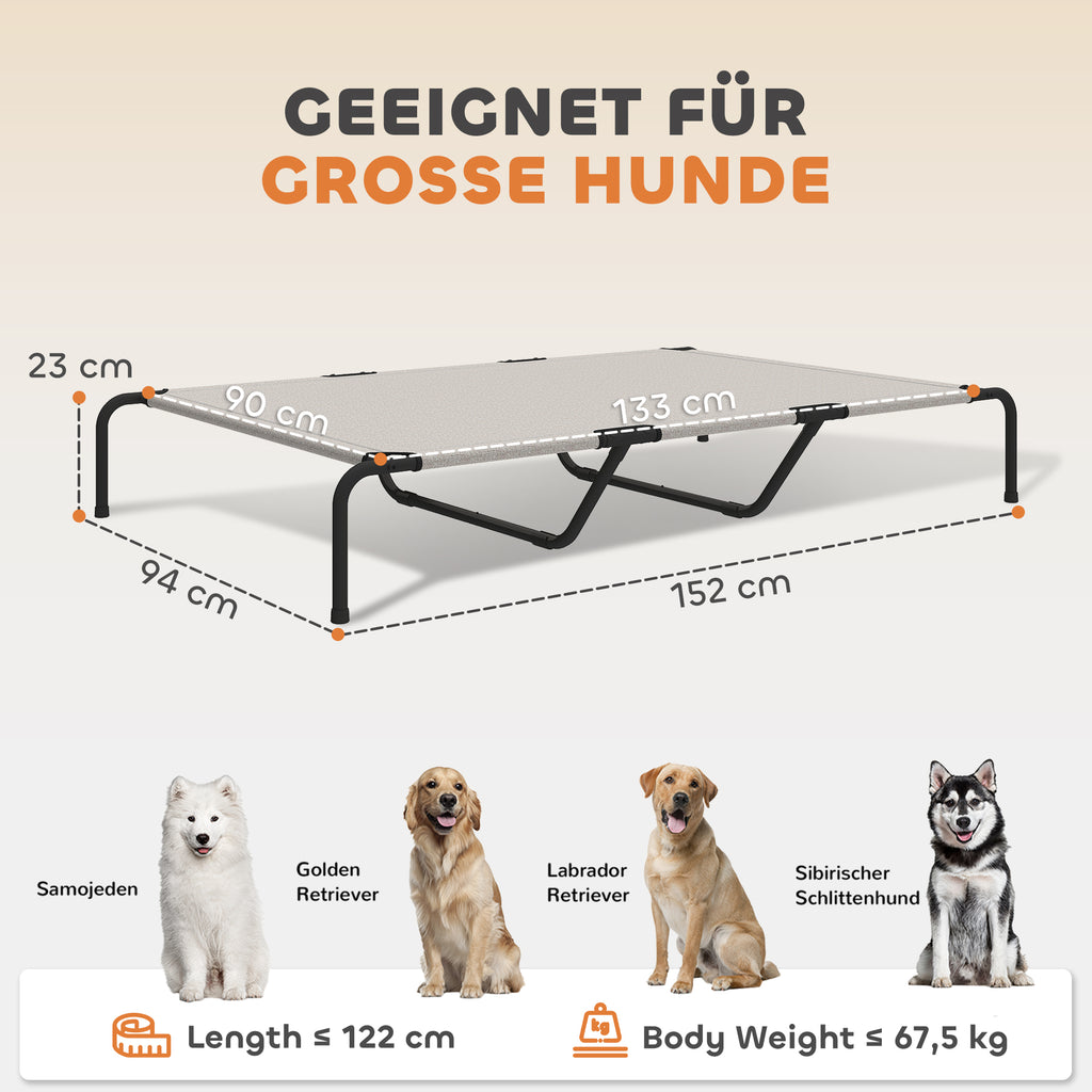 Hundeliege Outdoor, Erh?htes Hundebett f¨¹r gro?e Hunde, mit Stahlrahmen, atmungsaktiv Netzgewebe, 152x94x23 cm, Beige