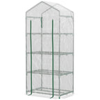 4 Tier Mini Portable Greenhouse Compact Plant Grow Shed Metal Frame PE Cover with Lockable Rolling Wheels, White