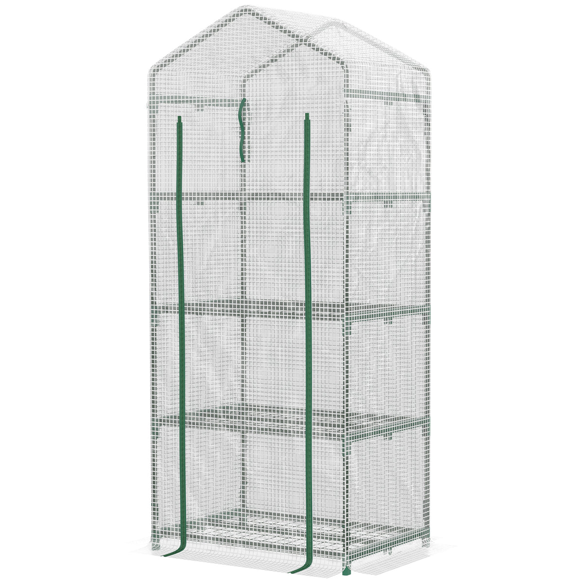 4 Tier Mini Portable Greenhouse Compact Plant Grow Shed Metal Frame PE Cover with Lockable Rolling Wheels, White
