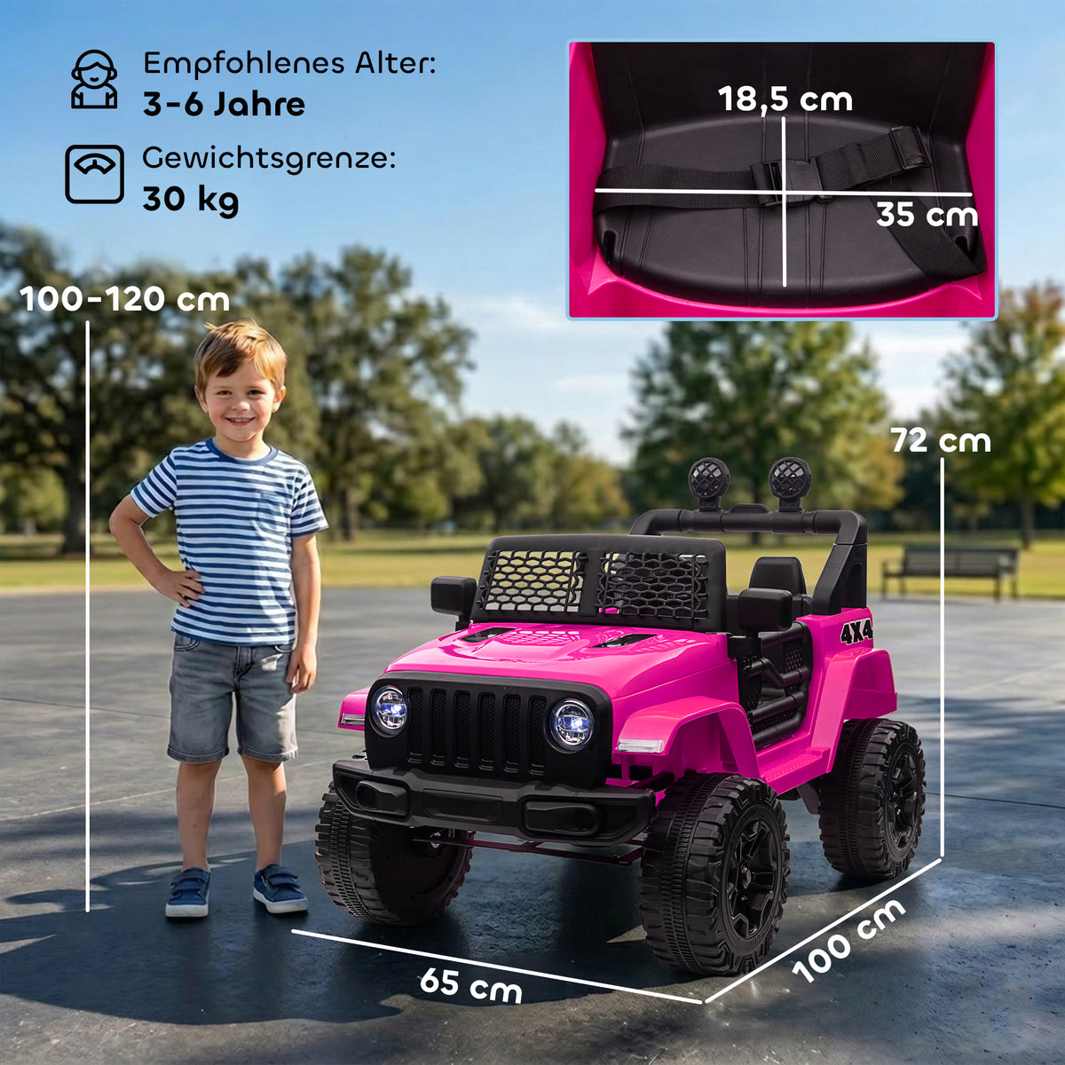 Kinder Elektroauto 12V Elektro Kinderauto mit Fernbedienung 2 Motor LED Hupe für Kinder von 3-6 Jahren 100x65x72 cm Rosa