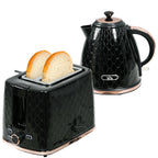 Wasserkocher- und Toaster-Set, 1,7 L, verschiedene Modi, LED-Anzeigen, Schwarz