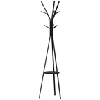 Freestanding Metal Coat Rack Stand 9 Hooks Clothes Tree with 1 Shelf Hat Display Hall Tree Hanger Bag Umbrella Hanging Organiser Black