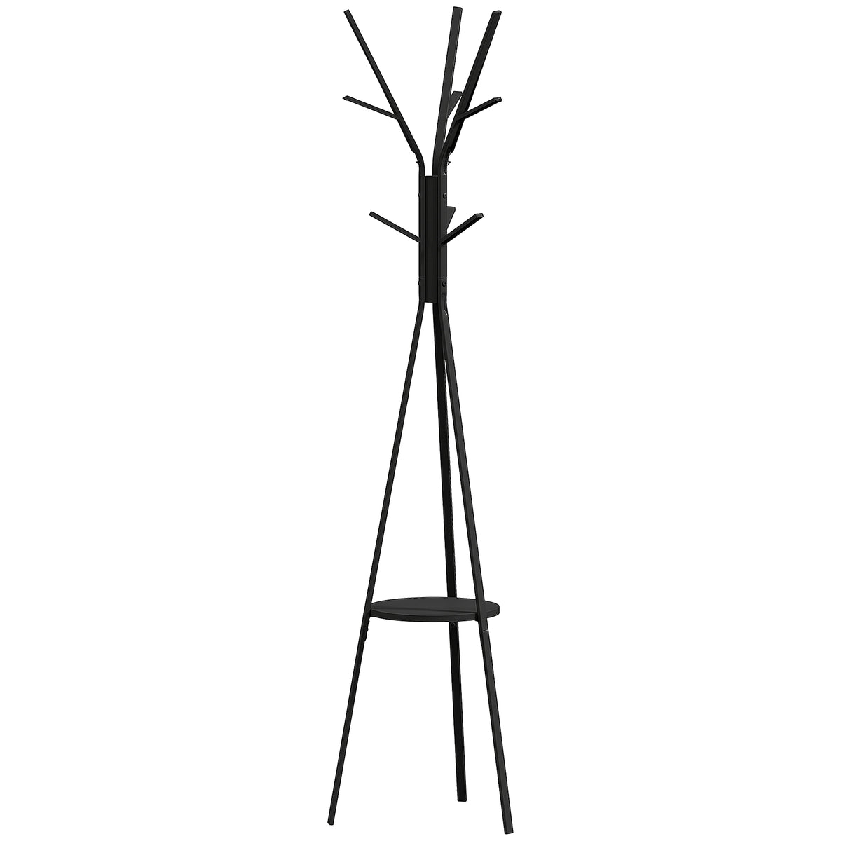 Freestanding Metal Coat Rack Stand 9 Hooks Clothes Tree with 1 Shelf Hat Display Hall Tree Hanger Bag Umbrella Hanging Organiser Black