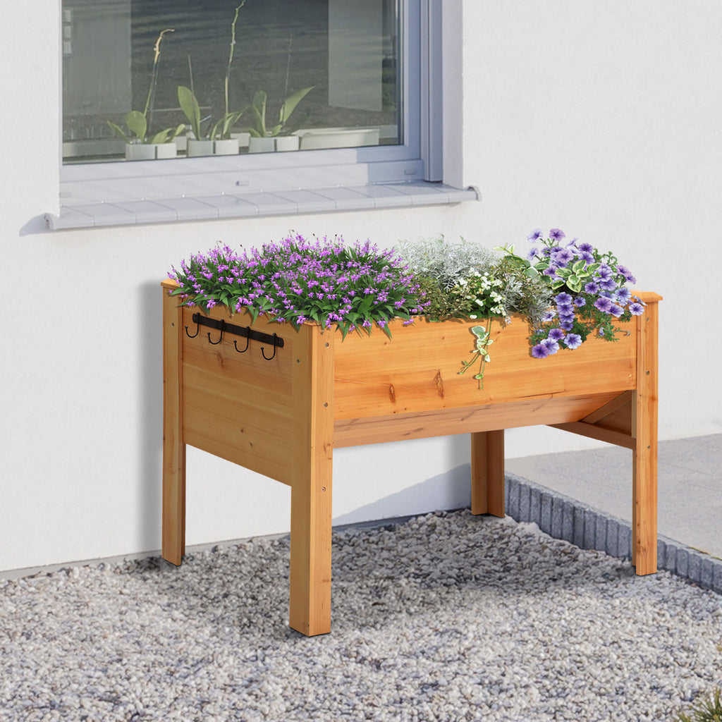 Hochbeet aus Holz Kr?uterbeet Pflanzkasten mit Abflussloch Haken Blumenkasten mit F¨¹?en Massivholz Natur 120 x 60 x 81 cm