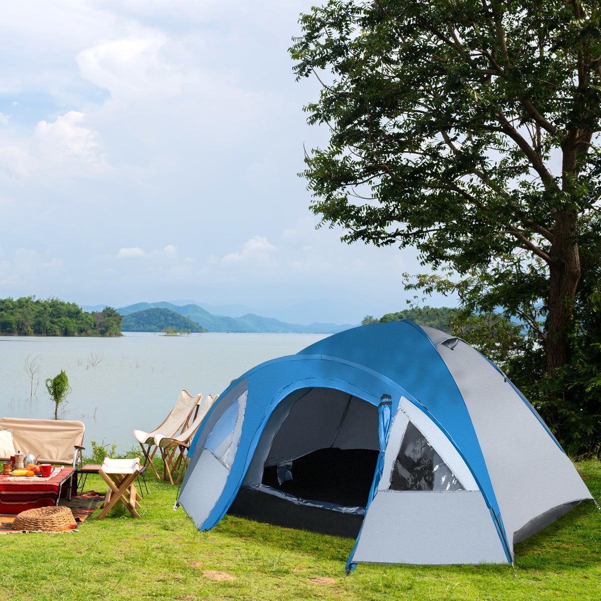 Campingzelt für 3 Personen ganzjährig nutzbar 3,00 x 2,50 x 1,30m Blau+Grau