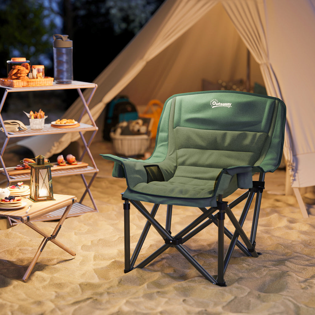 Portable Padded Camping Chair, with Bag - Olive Green