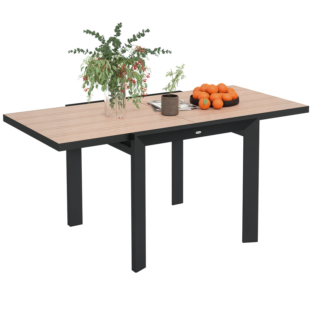 Gartentisch Ausziehbarer Aluminium 80/160x80 cm Wetterfest Balkontisch für 6 Personen Naturholz