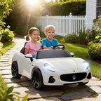 Maserati Elektroauto f¨¹r Kinder, 2-Sitzer, 12V Batteriebetrieb, Fernbedienung, LED-Lichter, Musikfunktion, Wei?