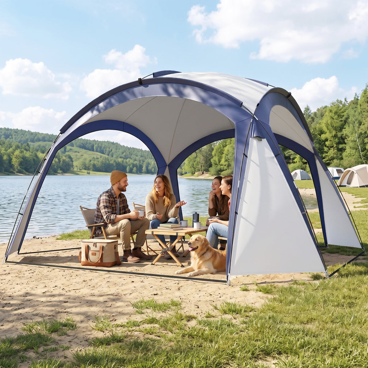 Gazebo Party Tent, 3.5x3.5m-Cream/Blue
