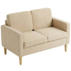 Sofa 2 Sitzer Couch mit 2 Wurfkissen, Stauraum Massivholzfüßen Kleine Modern Loveseat Corduroy 117 x 63 x 79 cm Beige