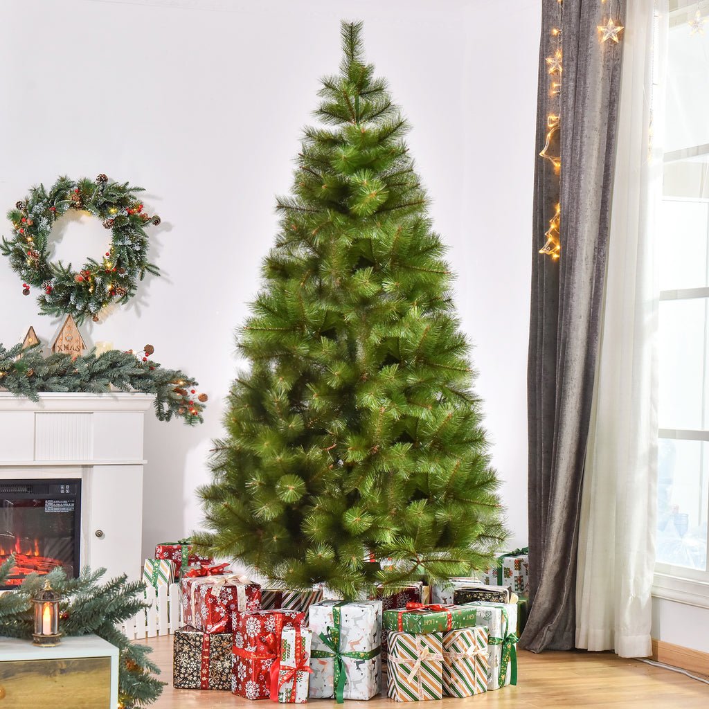Künstlicher Weihnachtsbaum 210 cm Haken-Weihnachtsbaum mit 505 Spitzen mit silbernen Akzenten Christbaum Weihnachtsdeko inkl. Metallständer für drinnen